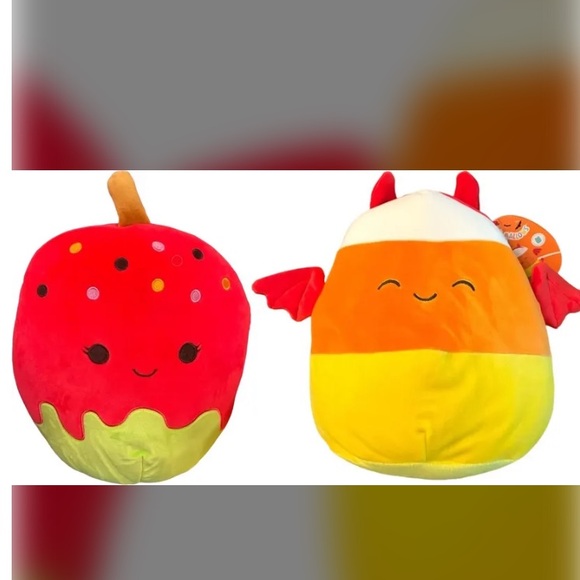 Flip A Mallows Squishmallows Keir Green Apple & Carah Candy Corn NWT Halloween - Picture 3 of 5